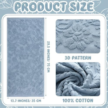 SmoothNovelty 2 Pcs Blue Floral Jacquard Hand Towels for Bathroom