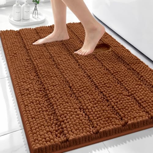 Bcoimo Bath Rug Mat,30x20 Chenille Extra Soft Burnt Orange Bathroom Tub Mat