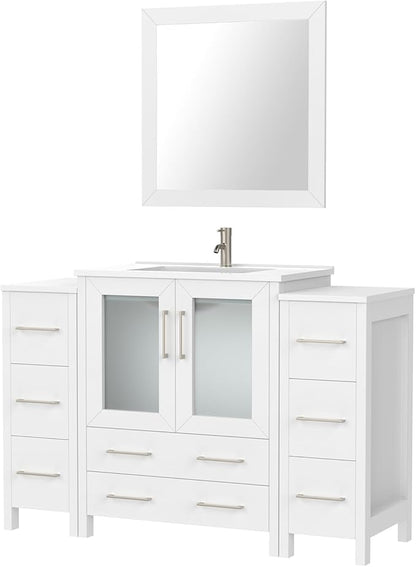 Vanity Art 54 Inch Under Mount Single Sink Bathroom Vanity Cabinet with 1 Mirror, Ceramic Top Bathroom Cabinet Compact Set with 8 Dovetail Drawers and Brushed Nickel Handles, VA3030-54-W