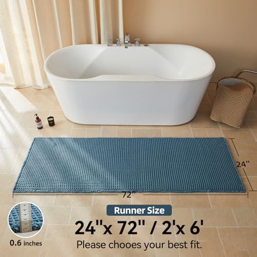 Triohero Waffle Runner Rug Bathroom, Long Boho Bath Mat, 24x72 Denim Blue