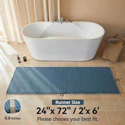 Triohero Waffle Runner Rug Bathroom, Long Boho Bath Mat, 24x72 Denim Blue