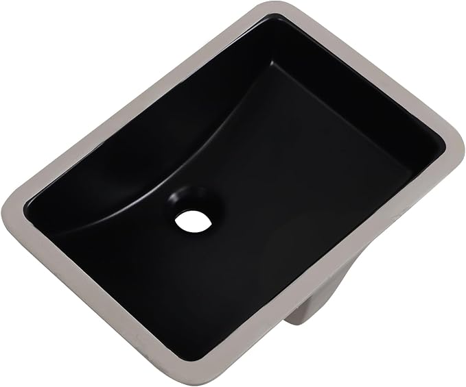 Undermount Bathroom Sink 18x13 Inch Small Bathroom Sink Black Porcelain Ceramic Bathroom Under Counter Lavatory Vanity Sink Basin Rectangular Undermount Sinks with Overflow