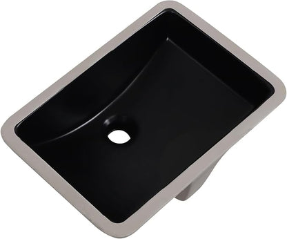 Undermount Bathroom Sink 18x13 Inch Small Bathroom Sink Black Porcelain Ceramic Bathroom Under Counter Lavatory Vanity Sink Basin Rectangular Undermount Sinks with Overflow