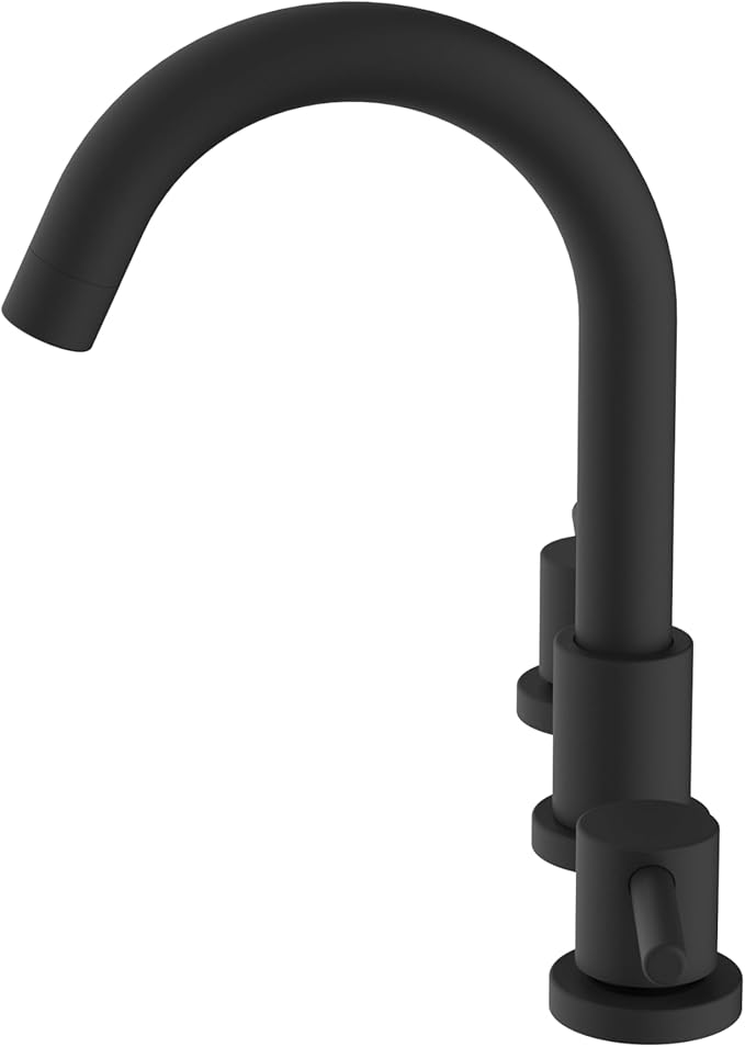 Two Handles Widespread 8 inch Bathroom Faucet,Split Lavatory Sink Faucet,Pop Up Drain,cUPC Supply Line,360°Swivel Spout,Round Arc Tube Matte Black