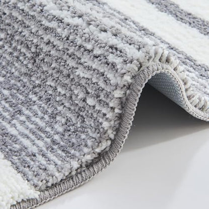 CozeCube Grey Striped 24"x16" Non Slip Washable Bath Mat