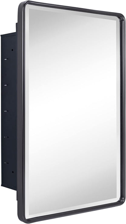 TEHOME Farmhouse Oil Rubbed Bronze Recessed Bathroom Medicine Cabinet with Mirror Rounded Rectangle Metal Framed Medicine Cabinet with Beveled Mirror 16x24''