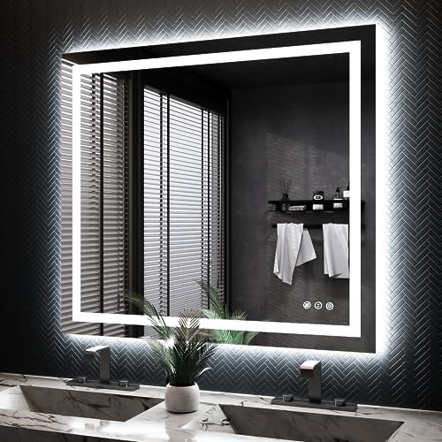 ISKM 40x36 LED Mirror for Bathroom, Front and Back Lit, Anti-Fog, Dimmable