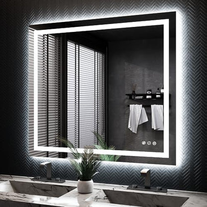 ISKM 40x36 LED Mirror for Bathroom, Front and Back Lit, Anti-Fog, Dimmable