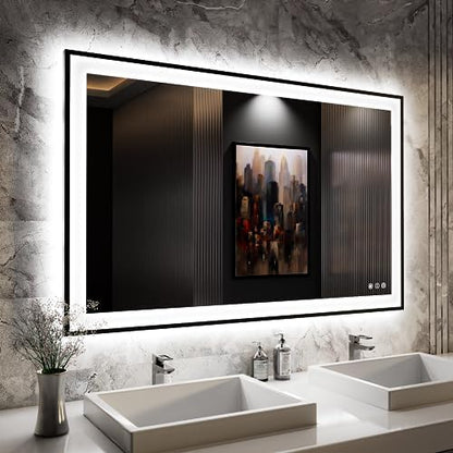 ISKM 48x30 Framed LED Bathroom Mirror, Dimmable Front & Backlit, Anti-Fog