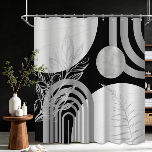 Grey and White Shower Curtain, 72x72 in, Mid Century Modern Black Gray