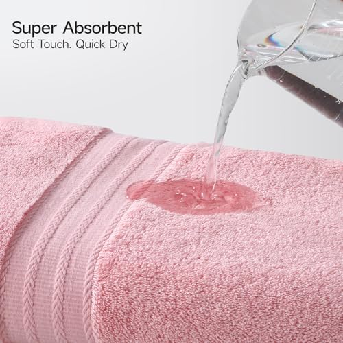 REDKISS Pink Towel Set of 8-100% Cotton Luxury Bath Towels Set for Bathroom, 600 GSM Highly Absorbent Bathroom Towel with 2 Large Bath Sheet, 2 Hand, 4 Washcloths, Pink Shower Towels for Dorm