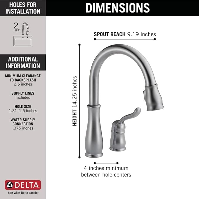 Delta Leland Brushed Nickel Kitchen Faucet with Pull Down Sprayer, Traditional Single Hole Kitchen Sink Faucet, Single Handle, Arctic Stainless 978-AR-DST