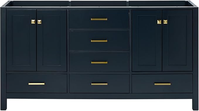 ARIEL Cambridge 66-inch Bathroom Vanity Base Cabinet,Solid Wood, 4 Soft Closing Doors, 6 Dovetail Drawers, Midnight Blue