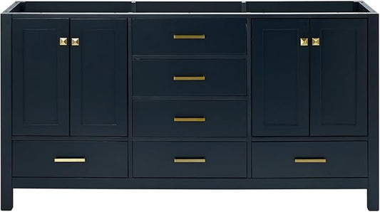 ARIEL Cambridge 66-inch Bathroom Vanity Base Cabinet,Solid Wood, 4 Soft Closing Doors, 6 Dovetail Drawers, Midnight Blue
