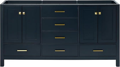 ARIEL Cambridge 66-inch Bathroom Vanity Base Cabinet,Solid Wood, 4 Soft Closing Doors, 6 Dovetail Drawers, Midnight Blue