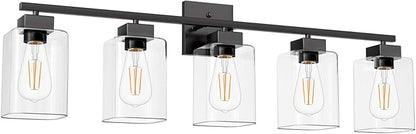 Espird 5 Light Bathroom Vanity Light - Matte Black Bathroom Light Fixtures Square Design & UL Certification, 31 Inch Black Bath Room Lighting Fixtures Over Mirror for Living Room & Bedroom & Restroom