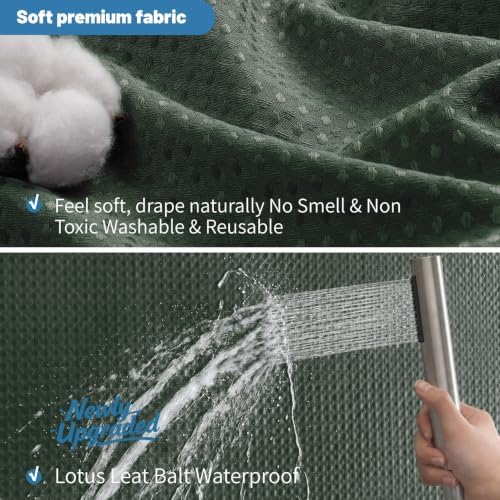 2-in-1 Waterproof Fabric Shower Curtain - No Separate Liner Needed, Hotel-Style Waffle Weave, Effortless Cleaning & Washable Bathroom Shower Curtain Set,72Wx72H,Velvet Green