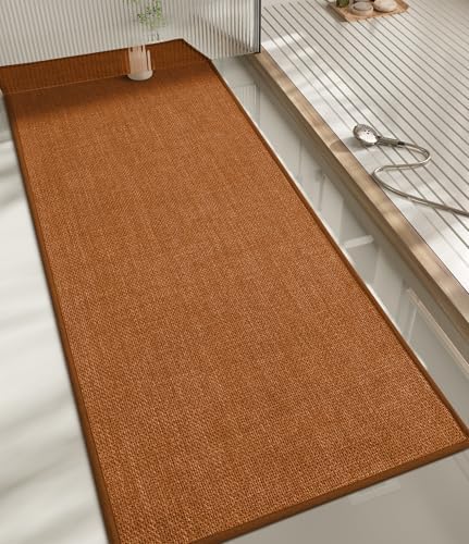 chakme Bathroom Rugs Mat 59x17, Ultra Thin Bath Rug Non Slip Runner Quick Dry Absorbent Bath Mat for Bathroom, (Orange, 59"x17")