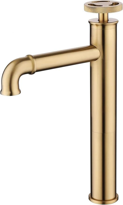 Industrial Bathroom Faucet Brass, Single Hole One Wheel Handle, Tall Deck Mounted Sink Cold and Hot Water Mixer Tap-Bright Gold(Brushed Gold)