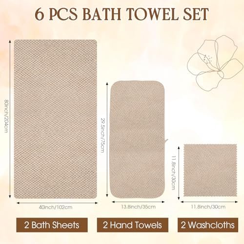 Peryiter 6 Pcs Bath Towel Set, Oversized Bath Sheet for Adults, Khaki