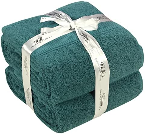 HILLFAIR 100% Cotton 2 Pc XXL Oversized Bath Towel Set 40"x 80"- Teal