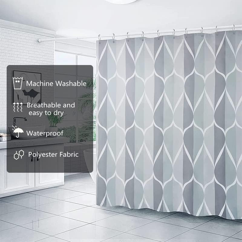 LLSCL Grey Grid Fabric Shower Curtain Liner with Magnets, Waterproof Hotel Quality, 72 x 72 Machine Washable