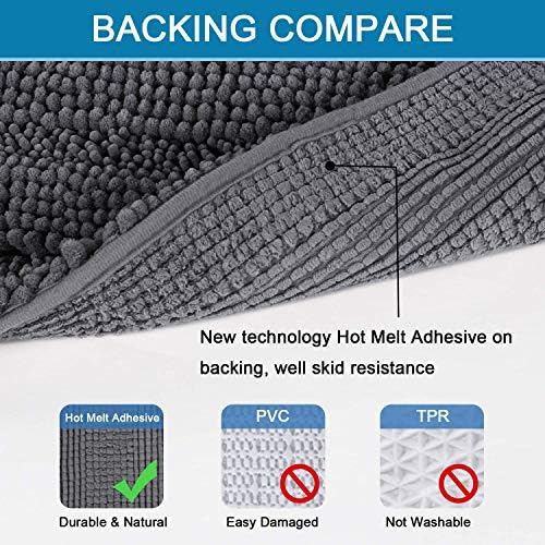 H.VERSAILTEX Bath Mats for Bathroom Non Slip Extra Thick Chenille Striped Bath Rug 24" x 36" Absorbent Non Skid Fluffy Soft Shaggy Rugs Washable Dry Fast Plush Mats for Indoor, Bath Room, Tub - Grey