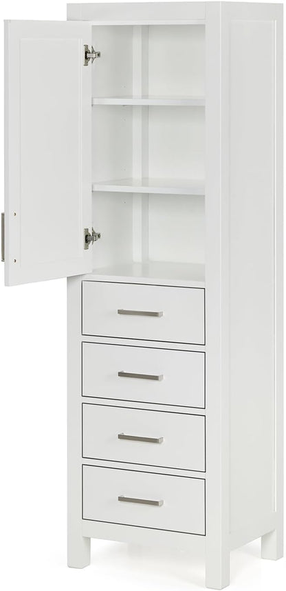 ARIEL Cambridge Bathroom Storage Cabinet - Solid Hevea Wood and Fully Assembled for Long-Lasting Durability and Sophisticated Finish, Freestanding Linen Bathroom Cabinet - 65”H x 20”W x 16”D, White