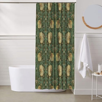 Ansouyi William Morris Shower Curtain Set with 12 Hooks, Bath Curtains Waterproof Polyester Fabric, Green Art Nouveau Floral Home Bathroom Bathtubs Decor Washable Durable Fabric, 72" Wx72 L