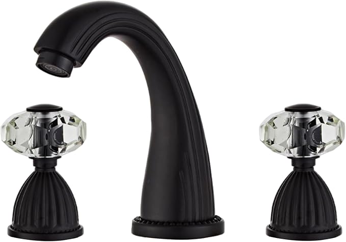 Black Bathroom Faucet Morden Three Holes Widespread 2 Crystal Handle Bathroom Sink Faucets Vintage Lavatory Vanity Faucet