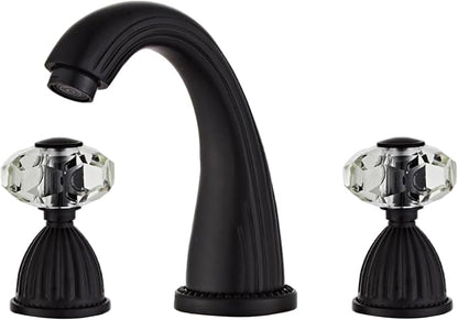 Black Bathroom Faucet Morden Three Holes Widespread 2 Crystal Handle Bathroom Sink Faucets Vintage Lavatory Vanity Faucet