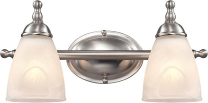 Globe Electric 63000104 3-Piece Bath Accessories, Satin Nickel Finish, 15" 2-Light Vanity Light, Alabaster Glass Shades, Toilet Paper Holder, Towel Ring, Bathroom Décor, Home Essentials