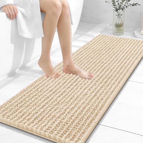 OLANLY Bathroom Runner Rugs 47x17, Thick Soft Absorbent Chenille Bath Rugs