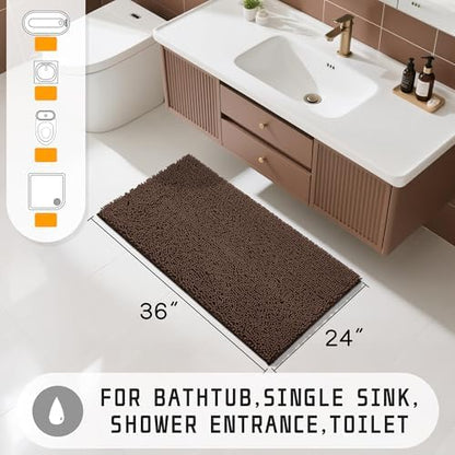 Yimobra Large Bathroom Rugs 36"x24", Non Slip Bath Mat for Tub, Shaggy Rug Floor Carpet, Extra Soft Super Absorbent Quick Dry, Machine Washable,Brown