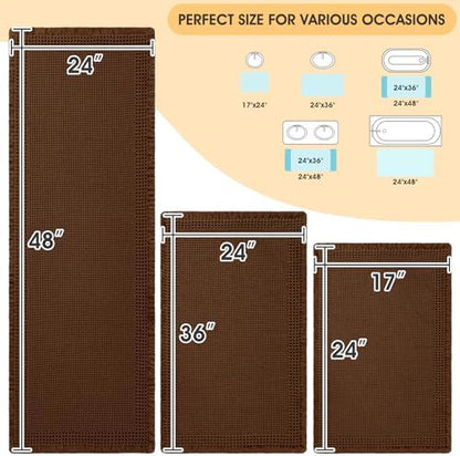 IM HOME Waffle Bath Mat Set 3 Piece, Boho Woven Modern Bath Rug Absorbent Non Slip, Soft Bathroom Mats, Machine Washable Knit Bath Rugs with Border for Bathroom, Bedroom, Kitchen, Shower, Tub, Brown