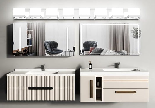 Tipace 8 Lights Modern LED Chrome Vanity Light for Bathroom Wall Light Up and Down LED Bathroom Light Fixtures Over Mirror(White Light 6000K)