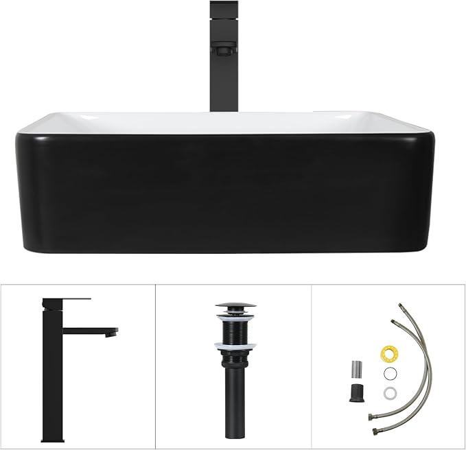 32'' Bathroom Vanity with Sink, Modern Bathroom Cabinet, Black | 2 Soft-Close Cabinet Doors, 4 Drawers, 2-Tier Inner Shelf, Freestanding Large Storage Cabinet, Black and White Ceramic