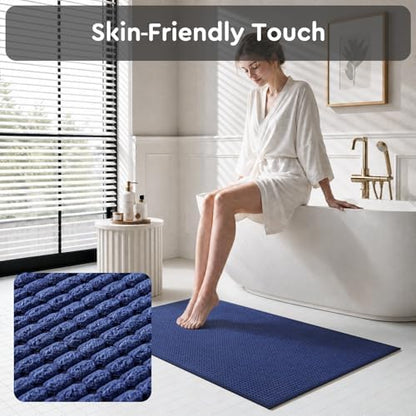 tchdio Bath Mat, Absorbent Bathroom Mat Quick Dry, Thin Bathroom Rugs Fit Under Door, Non Slip Washable Bath Rugs with Solid Rubber Backing, Low Profile Bath Mats for Bathroom, Blue, 20" x 32"