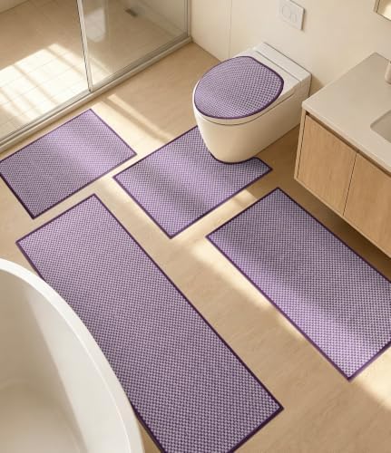 YIHOUSE Purple Bathroom Rugs Sets 5 Pieces,Thin Bath Mat Quick Dry