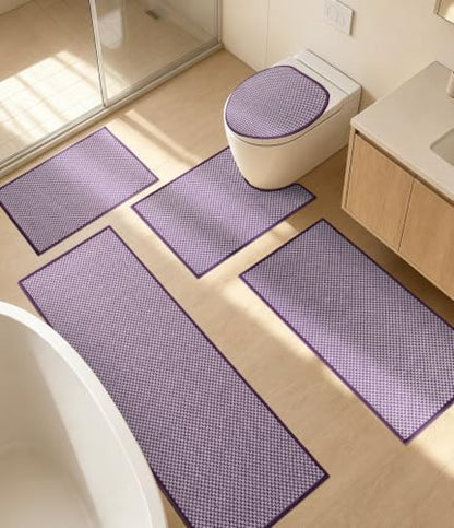 YIHOUSE Purple Bathroom Rugs Sets 5 Pieces,Thin Bath Mat Quick Dry