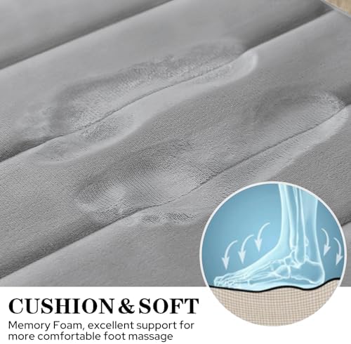 BYSURE Grey Memory Foam Bathroom Rug Set 3 Piece, Non Slip Extra Soft Absorbent Bath Mats, Machine Washable & Dry Toilet Mat Sets for Bathroom Floor