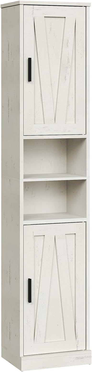 Tall Bathroom Cabinet with 2 Barn Doors, Farmhouse Storage Cabinet with Adjustable Shelves, Freestanding Bathroom Storage Organizer for Small Space, Kitchen, Bedroom, Cloud White
