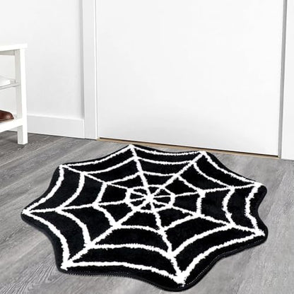 Meetory Spider- Web Bath Mat, 31×20" Halloween Bath Mat Non-Slip Rugs Spiderweb Rug Machine Washable Goth Area Rugs Gothic Rug for Front Door, Bedroom, Living Home (Black+White)