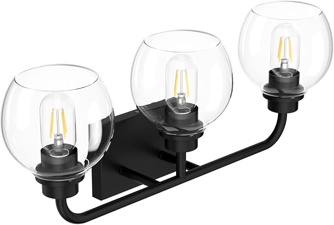 Tipace Black Industrial Bathroom Vanity Light Fixtures Over Mirror Glass Globe 3 Lights Vintage Vanity Lights Farmhouse Bath Lighting(Exclude Bulb)