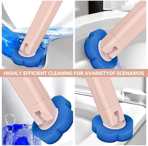 Disposable Toilet Brush with 48 Refills,Toilet Cleaning Supplies,Toilet Wand Brush Starter Kit,Wall Mounted Toilet Bowl Cleaner Brush with Holder for Bathroom Deep Cleaning & Hygiene (Pink)