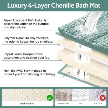 Christmas Striped Eggshell Blue Bathroom Rug Set 3 Pieces Ultra Soft, Non Slip Chenille Bath Carpet, Absorbent Plush Shaggy Bath Mats for Bathroom, Toilet, Bedroom, Kitchen