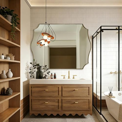 ANDY STAR 36"x48" Gold Vanity Mirror, Large Bathroom Mirrors for Wall, Antique Champagne Bronze Mirror in Anti-Rust Stainless Steel Thin Frame, Elegant Curved Scallop Design, Ideal for Home Remodel