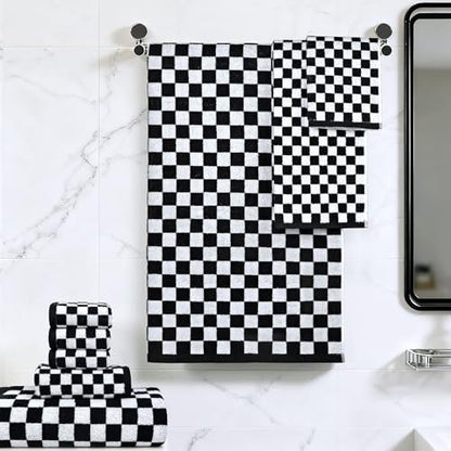 Black and White Towels Set of 8, Cute Checkered Towels for Bathroom Decor