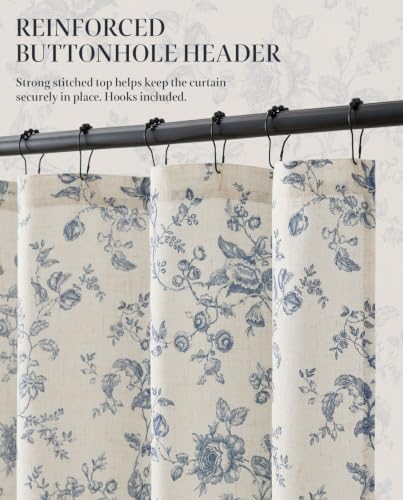 jinchan Linen Shower Curtain for Bathroom with 12 Hooks, Blue, 70x72