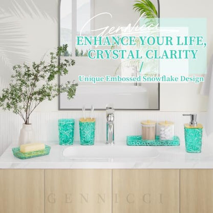 Bathroom Accessories Set, 7 Pcs Teal Bathroom Set, Acrylic Soap Dispenser and Toothbrush Holder Set, Qtip Holder Set, Bathroom Sink Set, Gift for Home Apartment